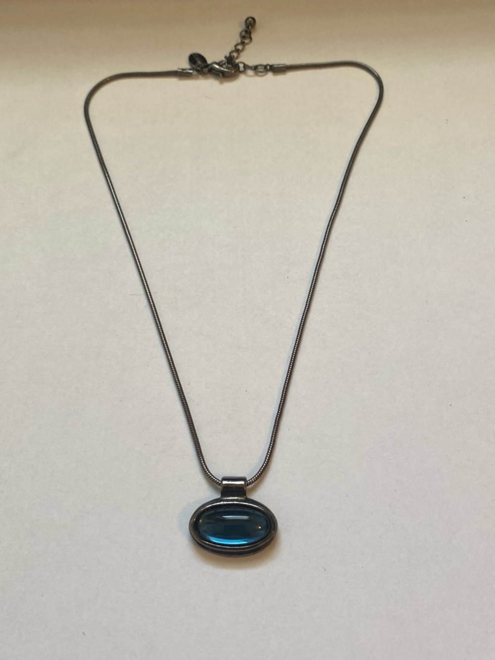 Gun metal  Necklace with Blue Oval Pendant - Women Jewelry